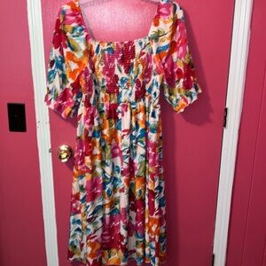 SHEIN Pink and Red Puff Sleeve Sundress